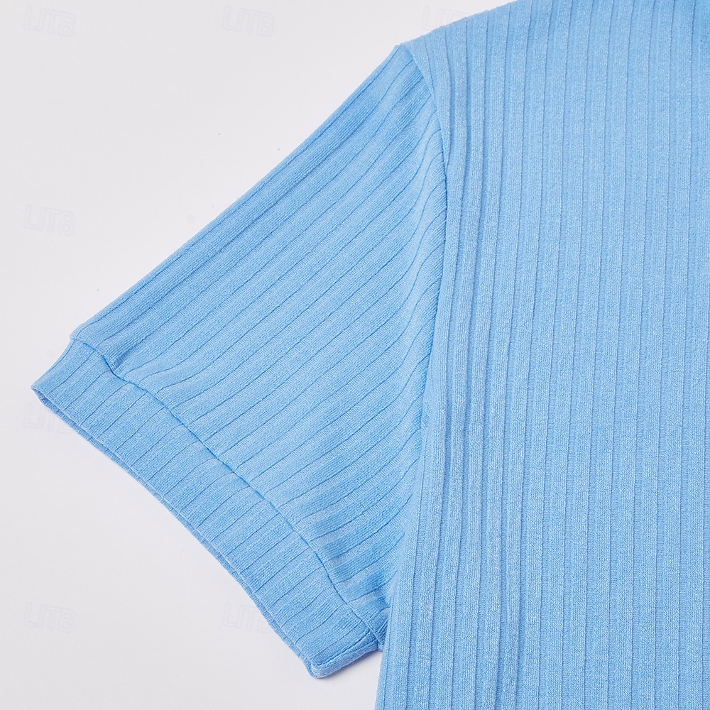 Men's Rib Knit Top Golf Polos Shirts Work Casual Lapel Ribbed Polo Collar Short Sleeve Basic Modern Color Block Buttons Knitted Summer Spring & Summer Regular Fit White Yellow Burgundy Navy Blue 2025 - $12.49 –P11