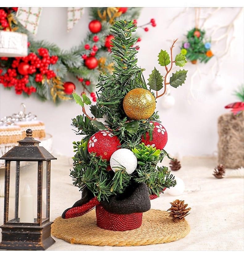 עץ חג המולד מיניאטורי שולחן עבודה עץ חג המולד מלאכותי שולחן עבודה קישוט חג המולד עם מחטי אורן אדומות עיצוב פירות יער לתצוגת סצנת החג חגיגית קישוט מסיבה לבית חגיגי אבזר 2025 - $9.99 –P8