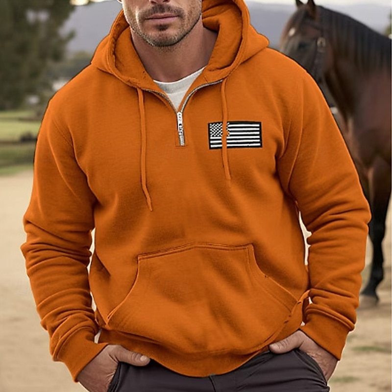 Per uomo Felpa con cappuccio Felpa con cappuccio e zip corta Blu marino Arancione Cachi Grigio chiaro Con Cappuccio Semplice Patchwork Sport & Outdoor Casuale Quotidiano Streetwear Cool Abbigliamento del 2025 a $23.99 –P1