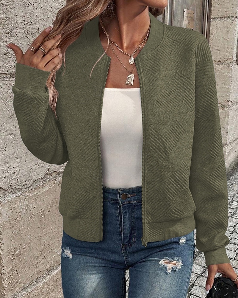 Damen Freizeitjacke Strukturierte Jacken Bequem Reißverschluss Mode Modern Lässig Einfach Ausgehen Wochenende Reisverschluss Regulär Stehkragen Normale Passform Langarm Oberbekleidung Schwarz Wei 2025 - $26.99 –P20