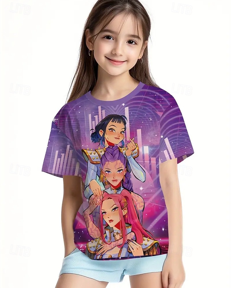 K-Pop Demon Hunter, trendiges Anime-T-Shirt für Mädchen im Sommer, kurzärmelig, atmungsaktiv und bequem, bedrucktes Kindermode-T-Shirt, Freizeitkleidung, verspielter Stil, süßes Design, lustige 2025 - $11.99 –P1