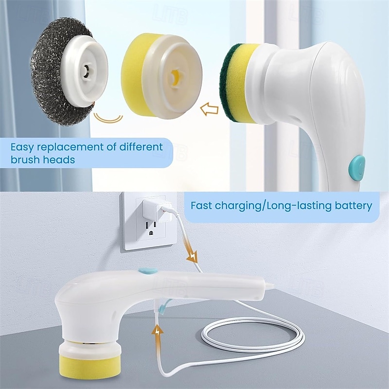 Includes 5 Interchangeable Brush Heads A Portable Rotating Scrubber And A Cordless Handheld Cleaning Brush That Can Be Used In Bathrooms Bathtubs On Wall Tiles Floors And In Kitchens. 2025 - $18.99 –P5