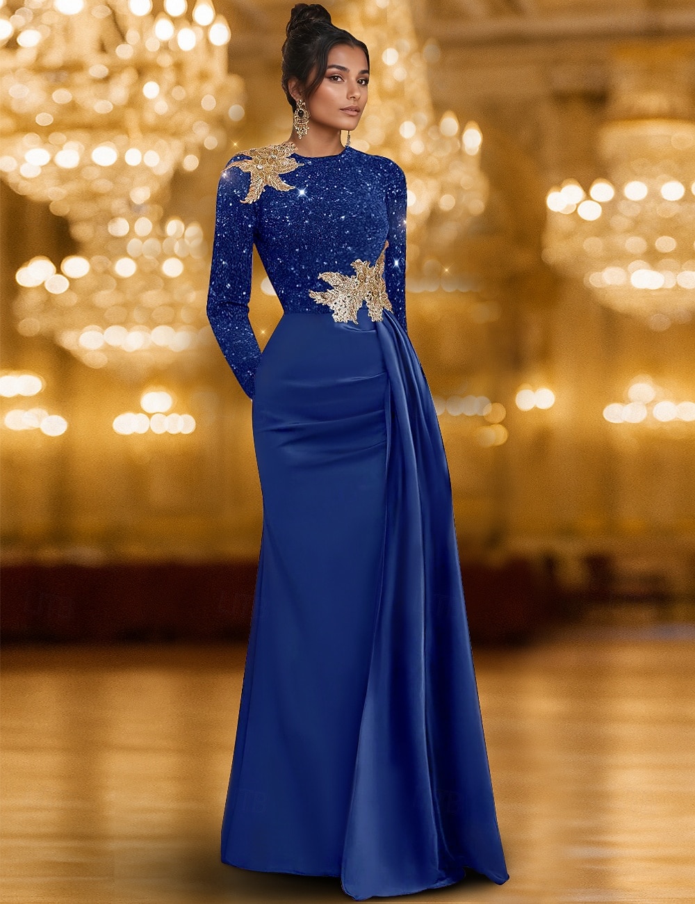 Linia -A Rochii de seara Elegant Rochie formală Oficial Nuntă Lungime Podea Manșon Lung Stil Nautic Rochie de Mama Miresei sampanie Satin cu Strălucire Pliuri 2025 2025 - $149.99 –P4