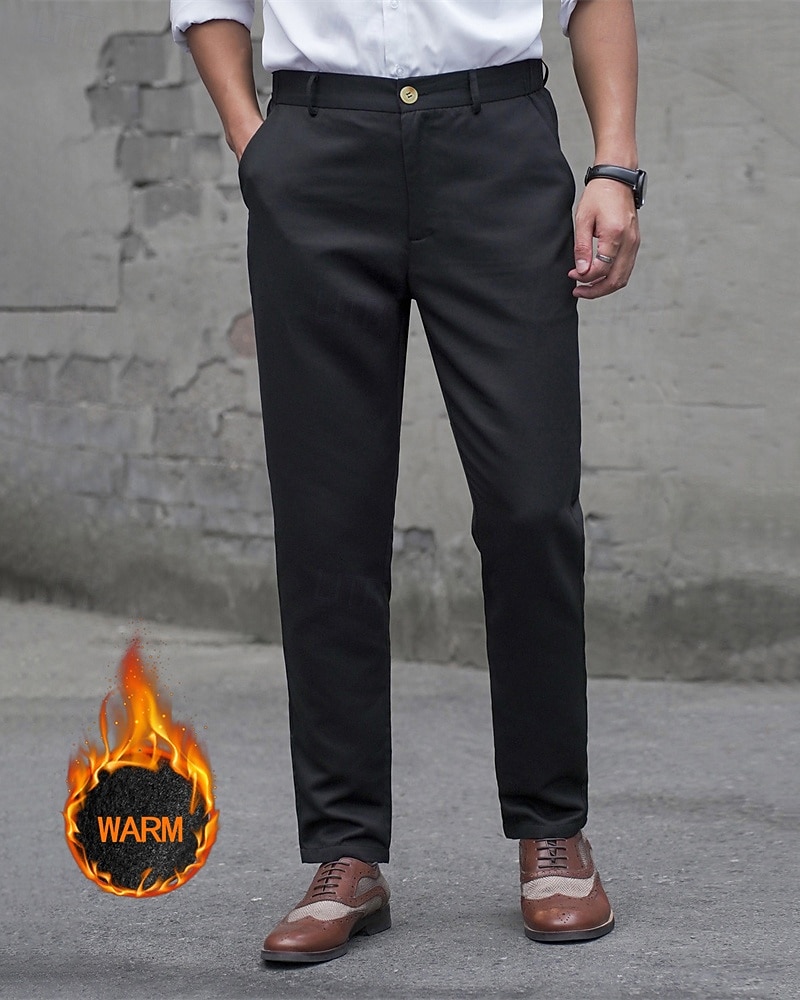 Herren Anzughose Fleecehose Hose Chinos Stoffhosen Tasche Knöpfe Einfach Komfort Formell Party Arbeit Mode Klassicher Stil Schwarz Mikroelastisch 2025 - $29.99 –P1