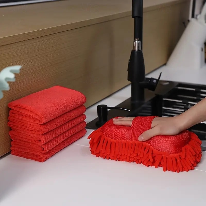 Conjunto de 6 peças de esponja e toalha para lavagem de carros – inclui 1 luva de esponja de limpeza e 5 toalhas de microfibra macias e superabsorventes – reutilizáveis para uso no carro, em casa e na de 2025 por $17.99 –P7