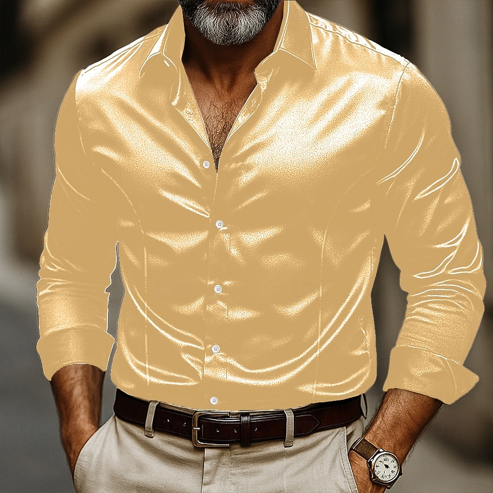 Per uomo Camicia Come la seta Camicia in raso Camicia elegante Camicia casual Camicia con Bottoni Semplice Affari Abbigliamento casual alla moda Nero Giallo Rosso Blu marino Manica Lunga Colletto del 2025 a $21.99 –P5