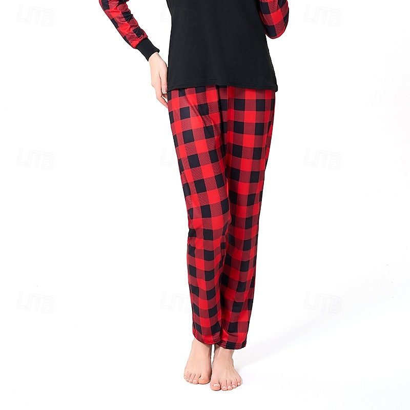 Familie Schlafanzug Karomuster Heim Patchwork Rote Langarm Aktiv Passende Outfits 2026 - $18.99 –P4