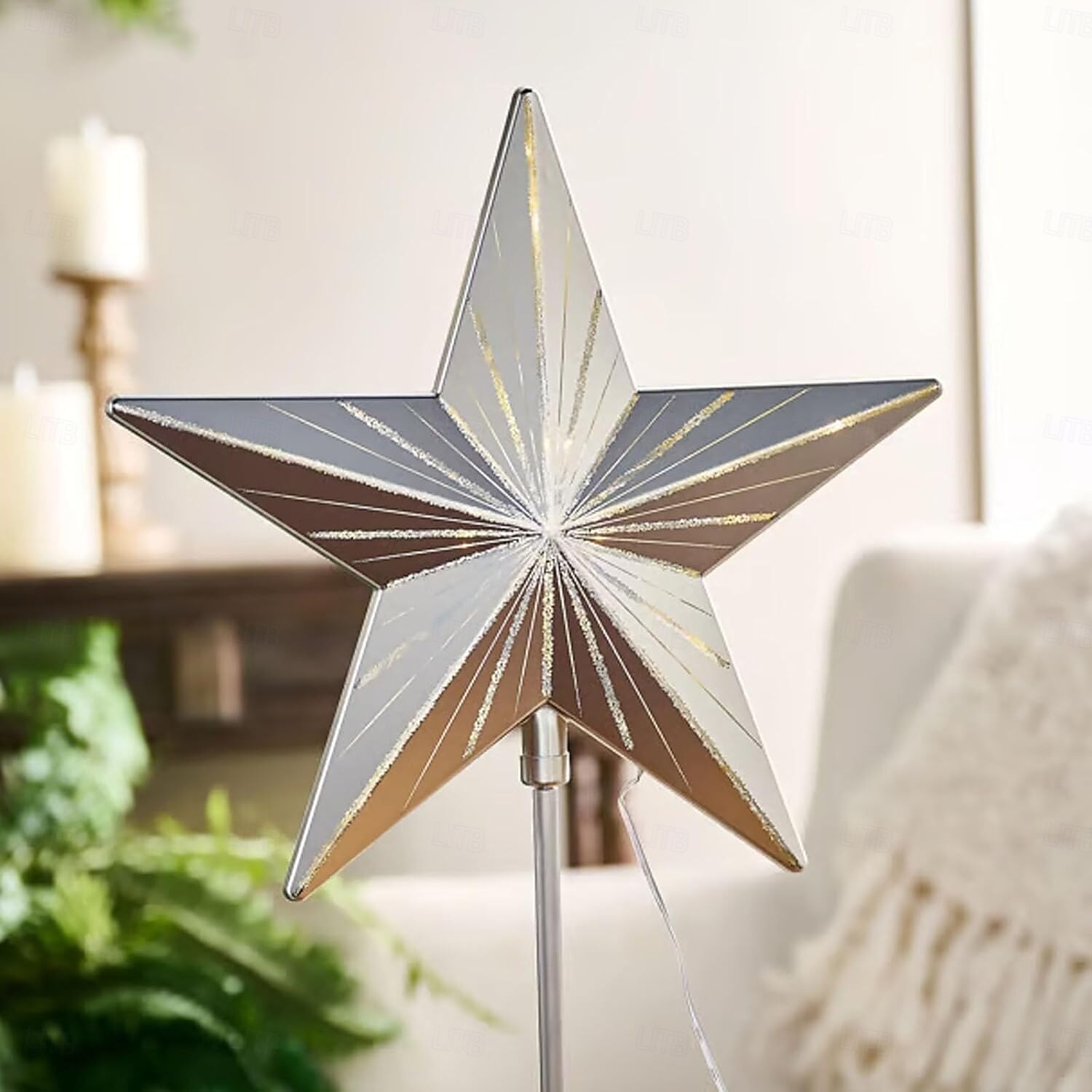 Topo de árvore de Natal estrelado, topo de árvore de gengibre, topo de árvore de resina de 5 pontas, estrela com temporizador automático, serve para todos os tamanhos de árvores, presente elegante para decoração de casa, feriado, mágica e festa de 2025 por $24.99 –P10