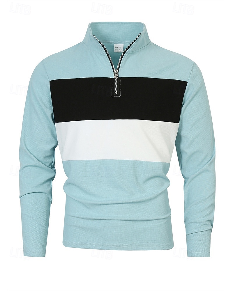 Herren Poloshirts Viertel-Reißverschluss-Poloshirt Alltagskleidung Date Viertelreißverschluss Langarm Mode Basic Farbblock Patchwork Reißverschluss Frühling Herbst Normale Passform Schwarz Wei 2025 - $18.99 –P3