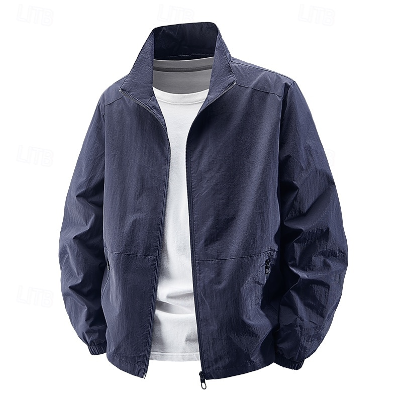 Per uomo Giacca Leggera Giacca Casual All'aperto Vacanza Caldo Cerniera Tasca Autunno Inverno Semplice Moda Streetwear Colletto Mao Regolare Nero Cachi Verde militare Blu scuro Grigio Giacca del 2026 a $37.99 –P3
