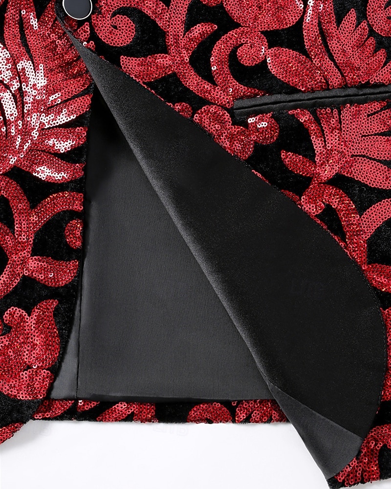 Per uomo Blazer Cocktail party Ricevimento di matrimonio Moda Casual Primavera Autunno Poliestere Floreale Tasca Bottoni Confortevole Monopetto Giacca Rosso del 2026 a $68.99 –P5