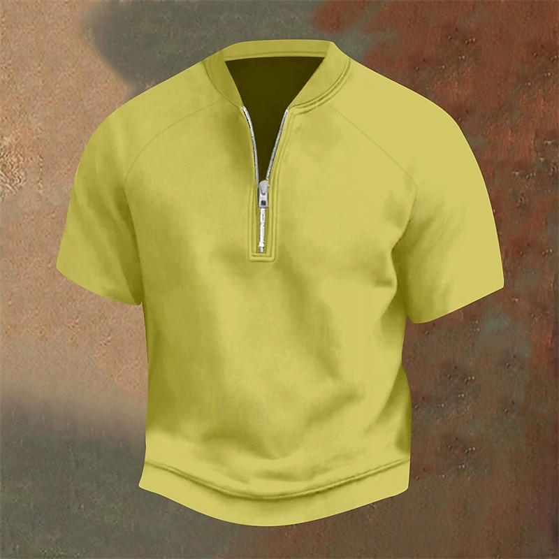 Homme Polo Polo quart de zip Tenue quotidienne Date Zip quart Manche Courte Mode Basique Uni Fermeture éclair Été Coupe régulière Jaune clair Noir Jaune bleu marine Violet Orange Polo de 2025 ? $20.99 –P5