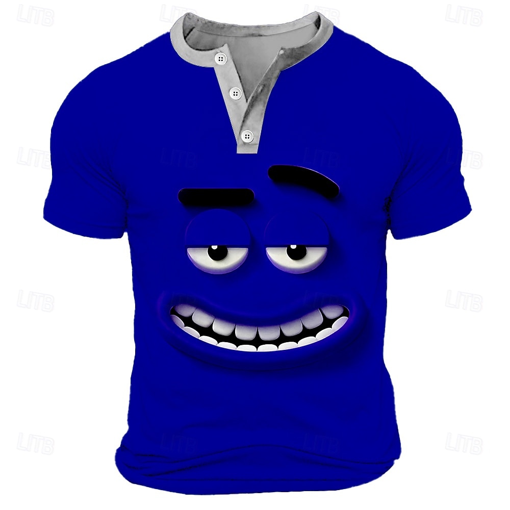 Per uomo Cartoni animati Volto umano Maglietta Maglia Henley Manica Corta Designer Retrò Vintage Casual Casuale Quotidiano Streetwear Estate Primavera azzurro cielo Giallo Verde Blu marino Viola del 2026 a $20.99 –P5