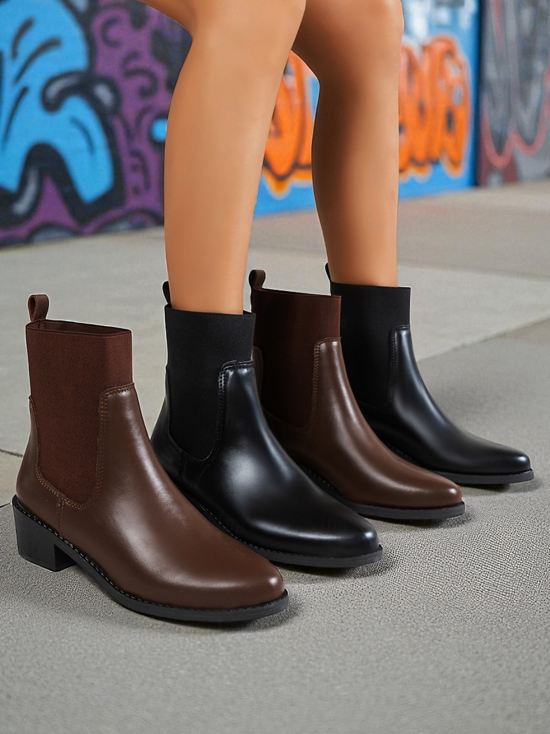 Bruna chelsea-stövlar i konstläder för dam – elastiska slip-on-stövlar med låg klack för daglig pendling, höstkläder och vardagskläder i stan 2025 - $34.99 –P1