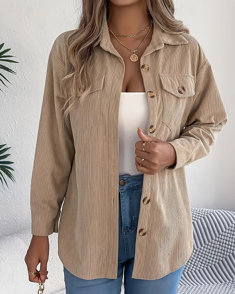 Damen Hemd Textur Bluse Bluse Einfach Modern Lässig Langarm Hemdkragen Normale Oberteile Täglich Ausgehen Tasche Knöpfe Schwarz Wein Khaki Herbst 2025 - $23.99 –P13