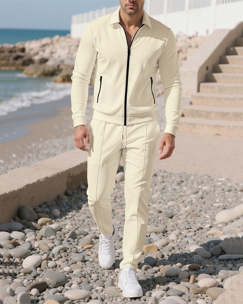 Herren Leichte Jacke Freizeitjacke Set Urlaub Täglich Atmungsaktiv Tasche 2 teilig Frühling Herbst Einfach Mode Klassisch Revers Regulär Schwarz Weiß Königliches Blau Khaki Grau Jacken 2025 - $36.99 –P2
