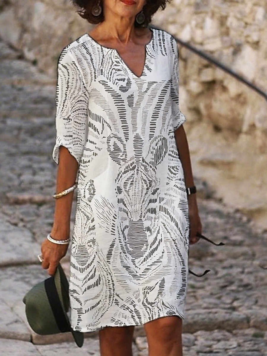 Femmes Mini Robe Robe Décontractée Robe Imprimée Mode Moderne Quotidien Plage Week-end Coupe régulière Animal Manche 3/4 Col fendu Gris Été Printemps Automne de 2025 ? $22.99 –P3