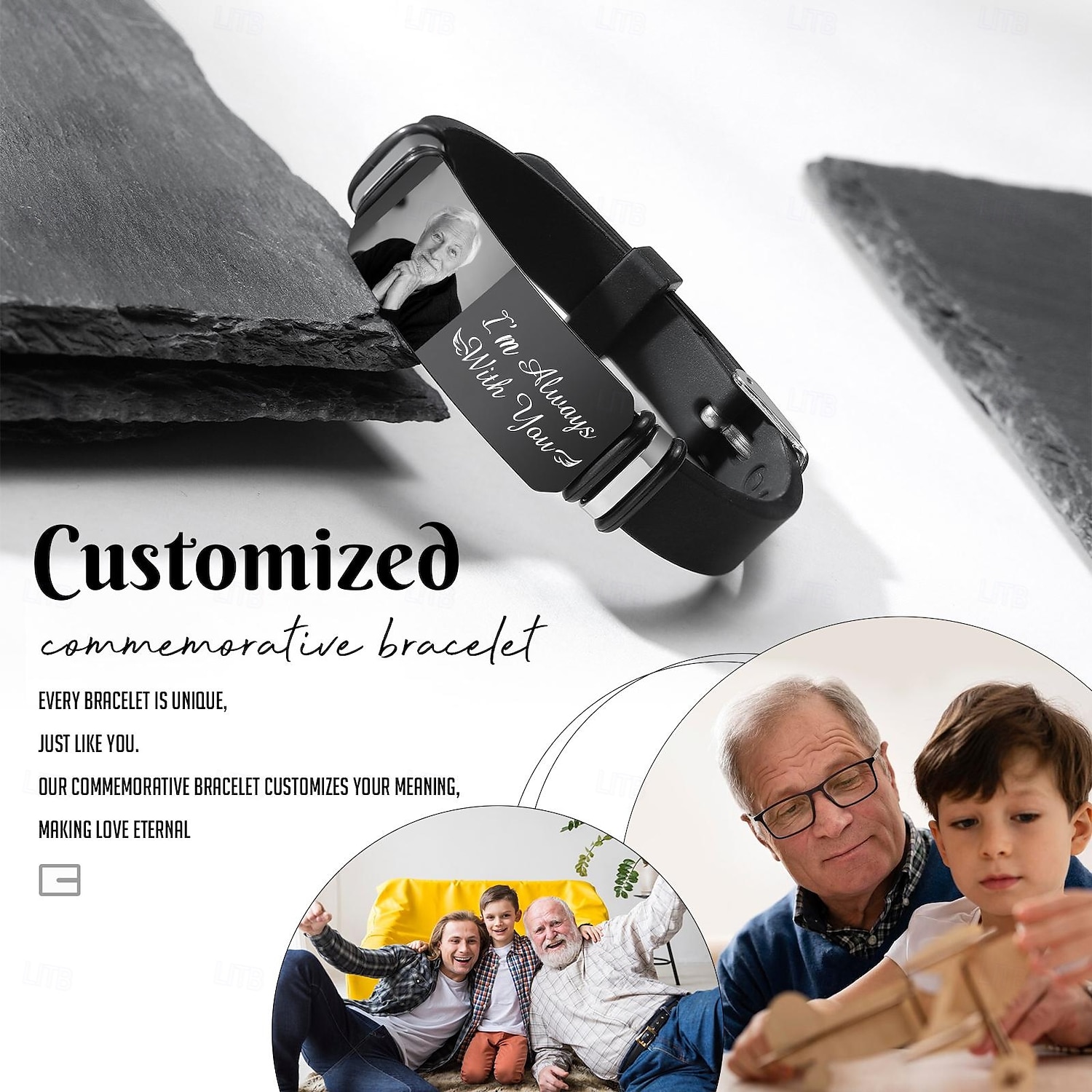 Personalisiertes Foto-Gedenkarmband mit individueller Gravur, Herrenarmband, Beileidsgeschenke für den Verlust geliebter Menschen, ich bin immer bei dir 2025 - $11.99 –P5
