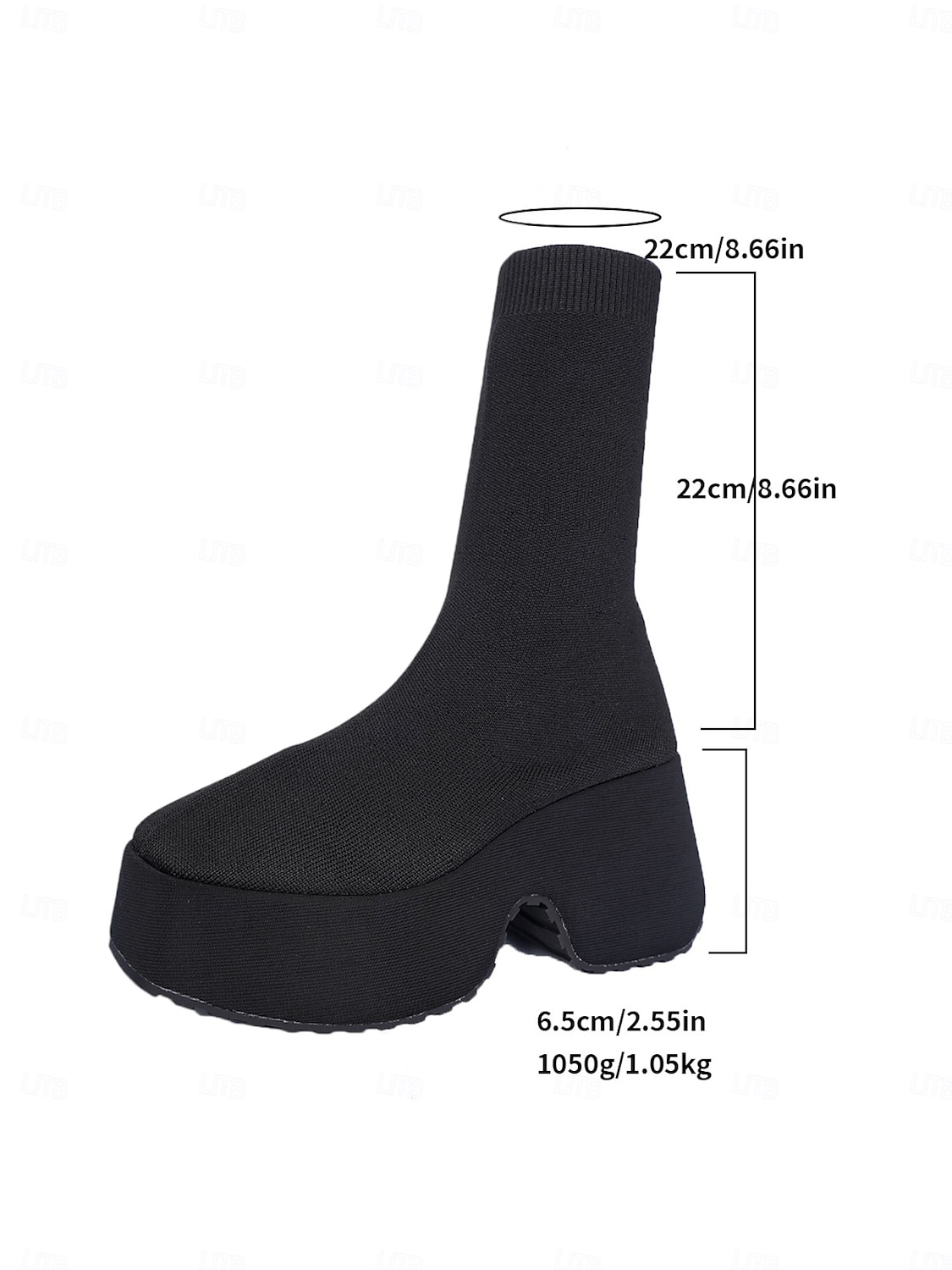 Botas plataforma grossas femininas – botas de cano curto pretas de malha elástica com bico redondo para streetwear, looks casuais e moda outono de 2026 por $42.99 –P2