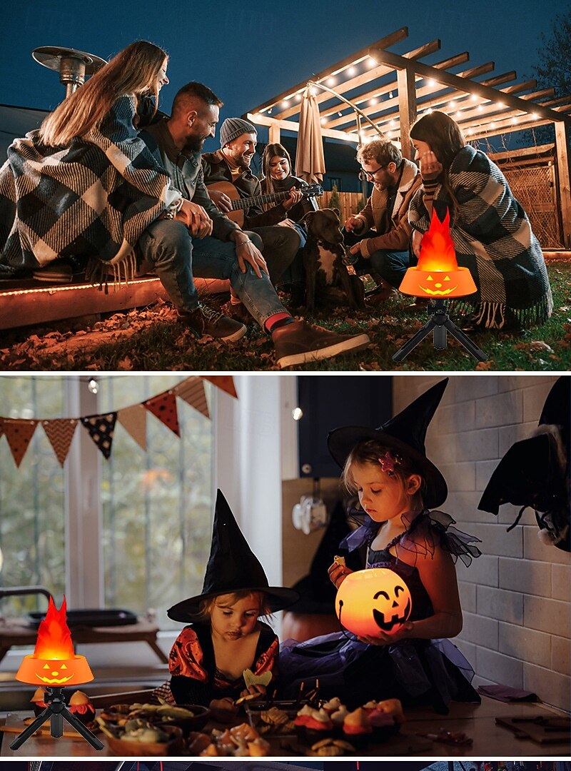 Luce di fiamma finta di zucca, effetto fuoco dinamico 3D, luce di fiamma a LED per Halloween, per sospensione interna/esterna o decorazione da tavolo, accessorio spettrale per feste &illuminazione del 2025 a $43.99 –P1