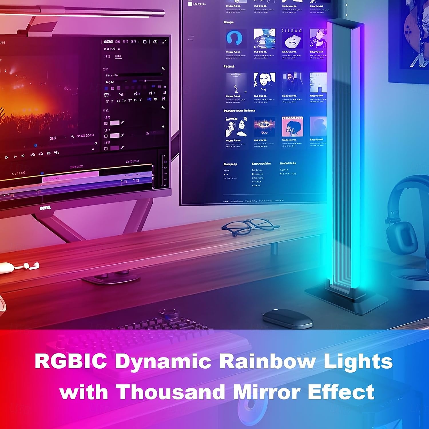 Bande lumineuse LED RVB, barres lumineuses LED RVB IC synchronisées avec la musique, éclairage d'ambiance alimenté par USB, rétroéclairage de télévision de jeu à changement de couleur avec de 2025 ? $31.99 –P1