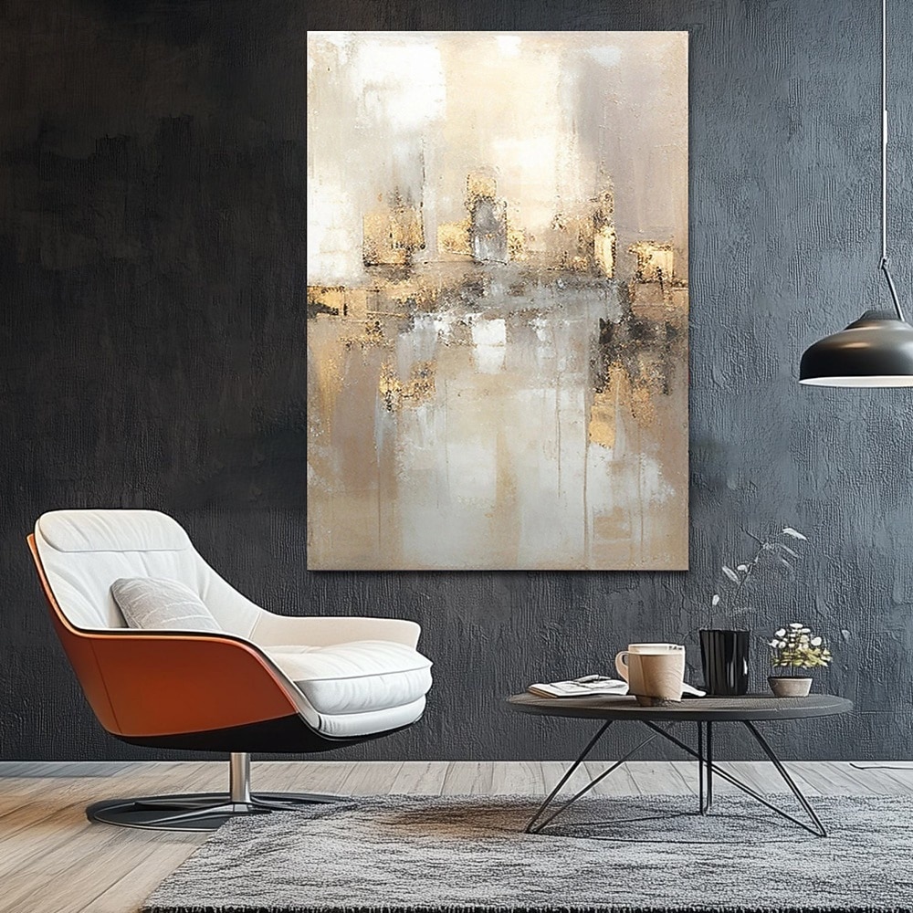 Peinture à l'huile beige dorée faite à la main sur toile, texture abstraite, affiches décoratives, grand art mural, images en feuille d'or, décoration moderne pour la maison, le salon, le bureau, de 2026 ? $41.99 –P1