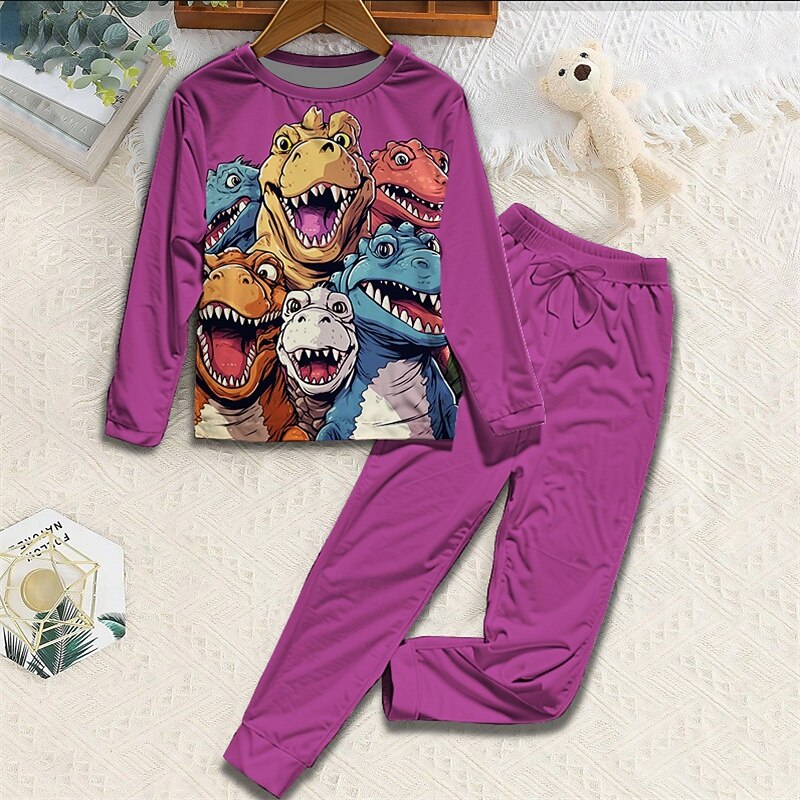 Para Meninos 3D Dinossauro Conjuntos de pijama Conjuntos de pijama com camiseta e calça Manga Longa Impressão 3D Outono Inverno Ativo Básico Infantil 4 anos + Gola Redonda Casa Diário Normal de 2025 por $16.99 –P7