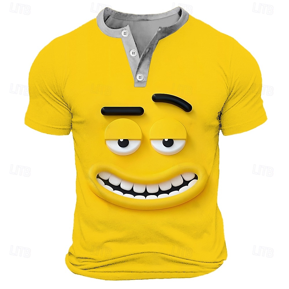 Per uomo Cartoni animati Volto umano Maglietta Maglia Henley Manica Corta Designer Retrò Vintage Casual Casuale Quotidiano Streetwear Estate Primavera azzurro cielo Giallo Verde Blu marino Viola del 2026 a $20.99 –P6