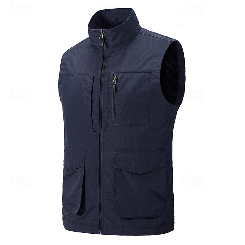 Men's Gilet Outdoor Vacation Daily Wear Going out Fashion Basic Fall & Winter Zipper Pocket Polyester Warm Plain Zipper Turndown Regular Fit Black Khaki Army Green Dark Blue Vest 2025 - $47.99 –P5