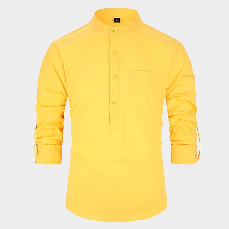 Per uomo Camicia Camicia con colletto alla coreana Camicia popover Camicia casual Nero Bianco Giallo Rosso Blu marino Manica Lunga Semplice Henley Quotidiano Uscire Tasca Frontale Abbigliamento del 2025 a $23.99 –P14