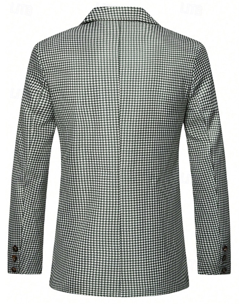 Herr Kavaj Företag Cocktailfest Bröllopsfest Mode Ledigt Vår Höst Polyester Hundtandsmönster Ficka Knappar Bekväm Dubbelknäppt Blazer Grön 2025 - $51.99 –P4