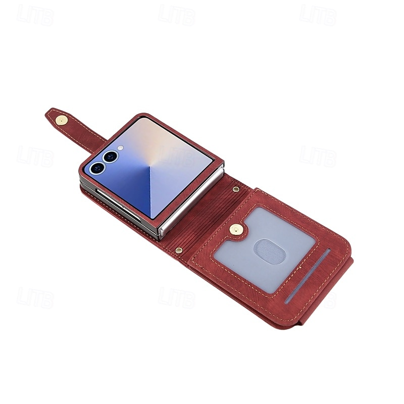 טלפון מגן עבור סמסונג גלקסי Z Flip 7 Z Flip 6 Z Flip 5 Z Flip 4 מארז כרטיס ארנק עם שרוך חריץ לכרטיס עמיד בזעזועים TPU עור PU 2025 - $18.99 –P3