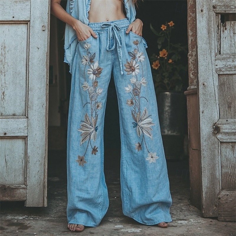 Per donna Gamba larga Pantaloni Pantaloni Palazzo Moda Boho Lunghezza intera Vita Alta Fiore Coulisse Elastico in vita Stampato Traspirabilità Confortevole Streetwear Abbigliamento quotidiano Uscire del 2025 a $20.99 –P1