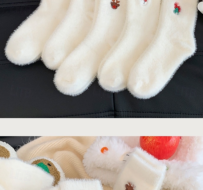 Calcetines navideños de invierno para mujer, calcetines gruesos y cálidos con muñeco de nieve. &Calcetines navideños de felpa de visón blanco acogedores con diseño de Papá Noel y bonitos calcetines 2025 - $7.99 –P10