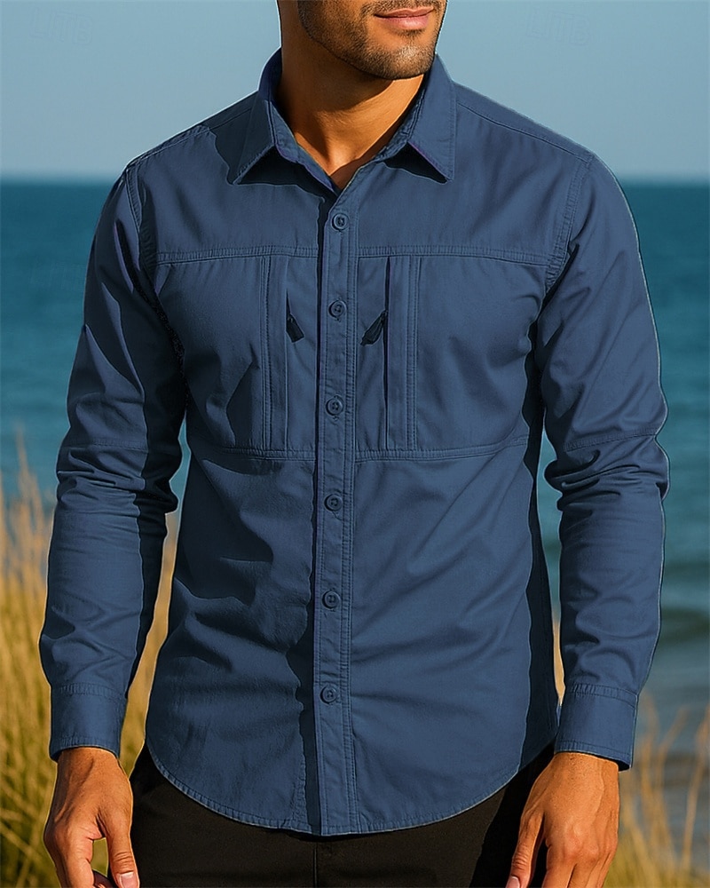 Herren Wanderhemd Wasserdichtes Hemd Langarm Umlegekragen Hemd Oberteil Außen Leicht Atmungsaktiv Baumwolle Schwarz Armeegrün Khaki Jagd Angeln Camping / Wandern / Höhlenforschung 2025 - $32.99 –P7