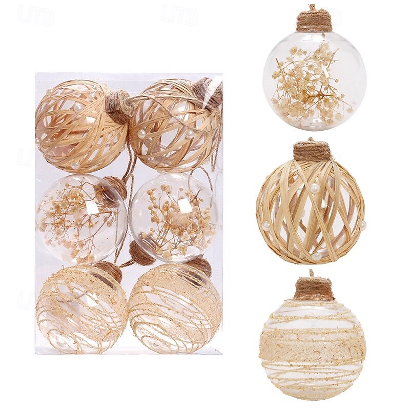Juego de 6 adornos navideños transparentes con hilo para mascotas, bolas envueltas en flores secas, adornos navideños transparentes para bricolaje, para decoración de fiestas en el hogar. 2025 - $17.49 –P10