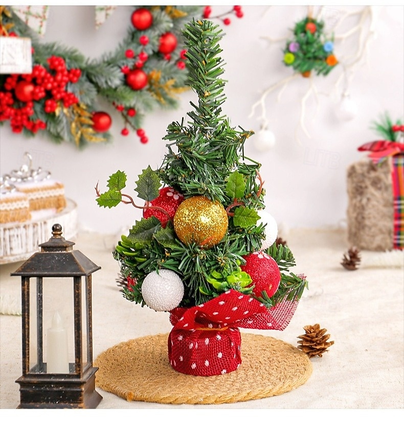 עץ חג המולד מיניאטורי שולחן עבודה עץ חג המולד מלאכותי שולחן עבודה קישוט חג המולד עם מחטי אורן אדומות עיצוב פירות יער לתצוגת סצנת החג חגיגית קישוט מסיבה לבית חגיגי אבזר 2025 - $9.99 –P10