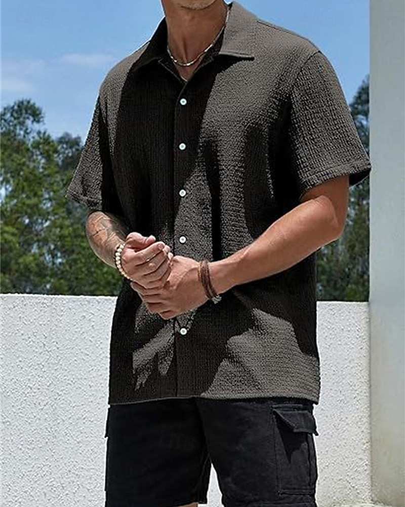 Per uomo Camicia Camicia Estiva Camicia casual Camicia da Spiaggia Camicia con Bottoni Marrone Scuro Nero Bianco Verde chiaro Rosa Manica Corta Semplice Bavero Vacanza Camicia hawaiana Abbigliamento del 2025 a $23.99 –P13