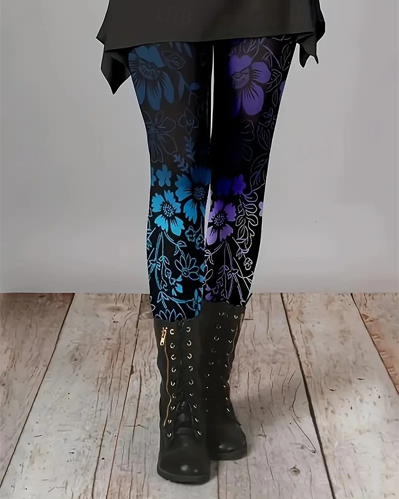 Dam Byxor Damasker Mysiga leggings Streetwear Ledigt Fullängd Hög midja Blommig Elastisk midja Mönster Mateial som andas Bekväm Elastisk Semester Gata Dagliga kläder Blå Vår Höst Normal 2025 - $17.99 –P1