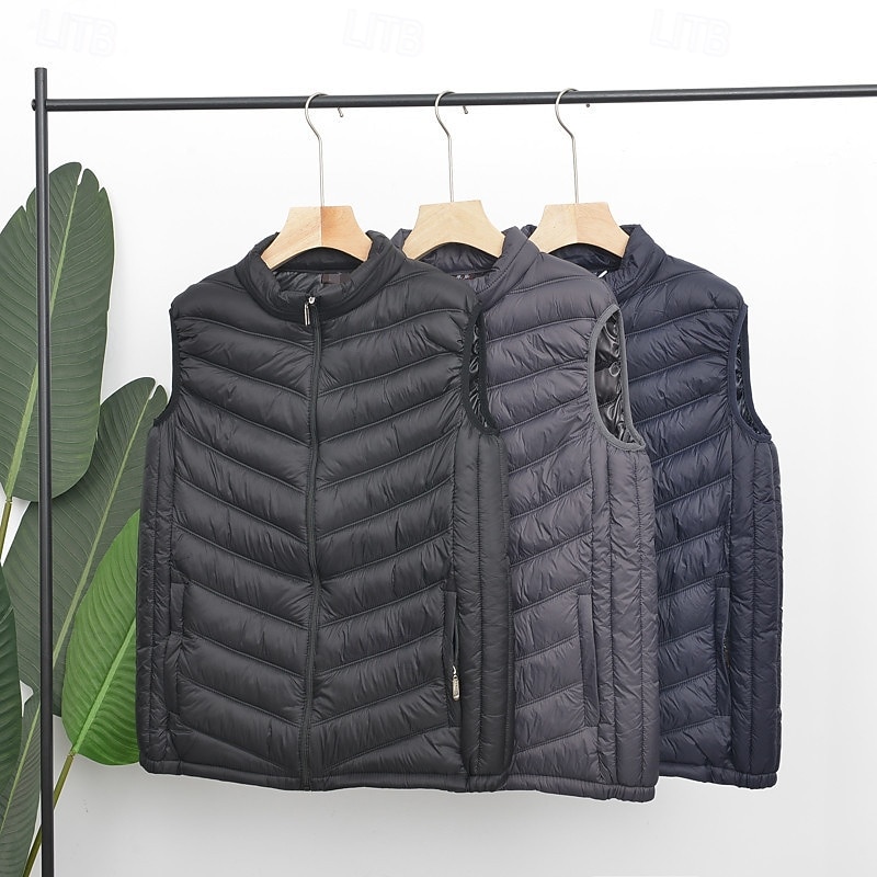 Herren Steppweste Weste Gilet Urlaub Täglich Date Mode Lässig Winter Tasche Polyester Warm Bequem Einfarbig Reisverschluss Stehkragen Normale Passform Schwarz Marineblau Grau Weste 2025 - $23.99 –P1