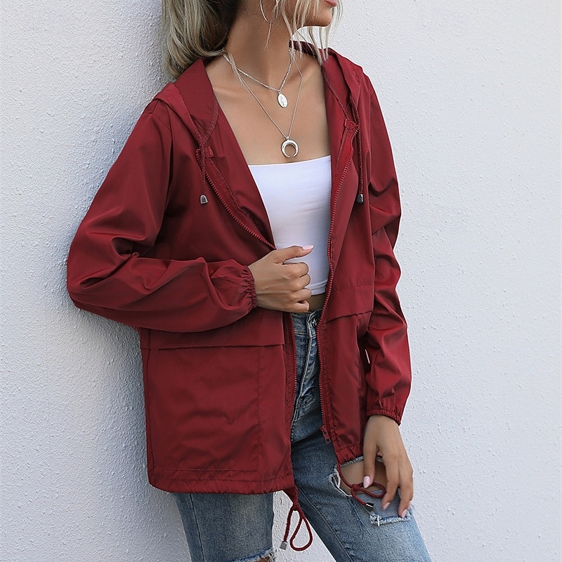 Mulheres Jaqueta casual Jaquetas de chuva impermeáveis Capas de chuva Prova-de-Água A Prova de Vento Zíper Bolsos Moda Ao ar livre Tecido Para Noite Final de semana Zíper Padrão Com Capuz Normal de 2025 por $25.99 –P10
