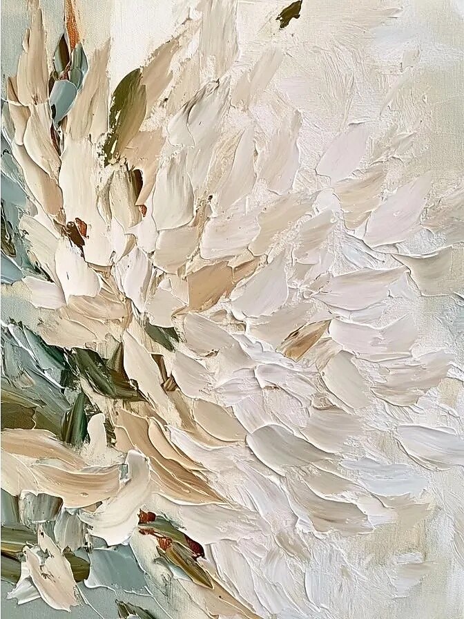florales abstraktes Ölgemälde auf Leinwand beige weiß strukturierte Wandkunst minimalistisch weiche Palette Messer Wandkunst große moderne neutrale Wohndeko 2025 - $38.99 –P9