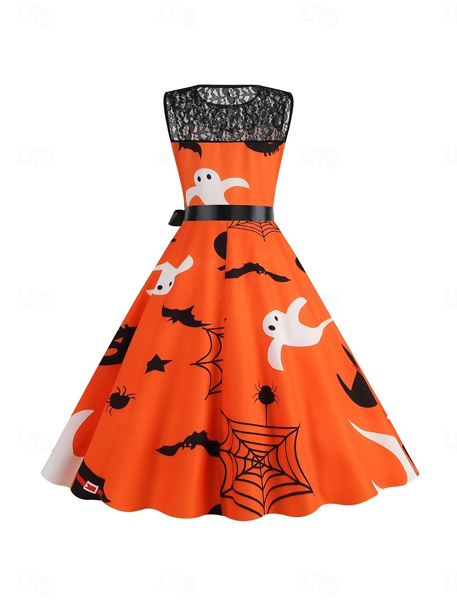 Halloween Damskie Sukienka midi Sukienka A line Codzienny Codzienny Święto Regularny Dynia Nietoperz Bez rękawów Półgolf Czarny Ciemnoczerwony Czerwony Pomarańczowy Lato Wiosna Jesień 2025 - €26.45 –P3