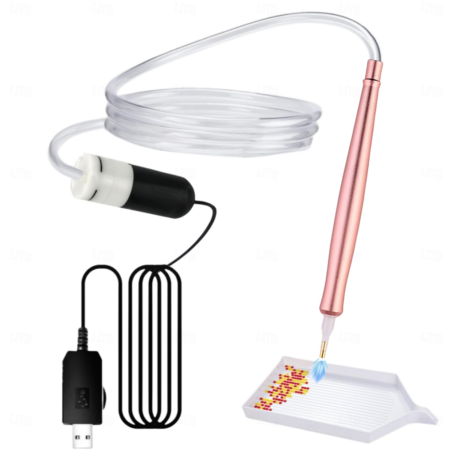 USB-virtalähteellä varustettu sähköinen timanttimaalauskynä, jossa on tyhjiösäilytysalusta, ergonominen kahva, säädettävät asetukset ja moniväriset harjaspäät kestävään ja vakaaseen askarteluun, 2026 - $30.99 –P6