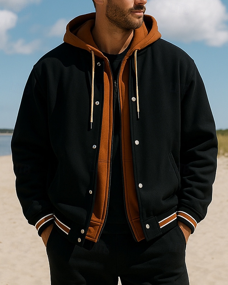 Herr Färgblock Utomhusjacka Basebolljacka Vår Höst Med fickor Långärmad Sport Andningsfunktion Utomhus Resor Sport Svart Brun Beige Sportkläder Sportkläder 2026 - $50.99 –P4