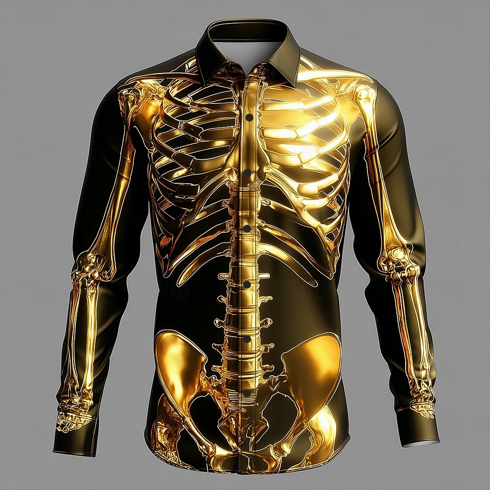 Costumi da Uomini Scheletro Neon Glow Camicia Button Up Camicia Maniche Lunghe Stile Punk Goth Scuro All'aperto Vacanze Estate Primavera Colletto Stampa 3D Camicie nere  viola oro del 2025 a $25.99 –P2