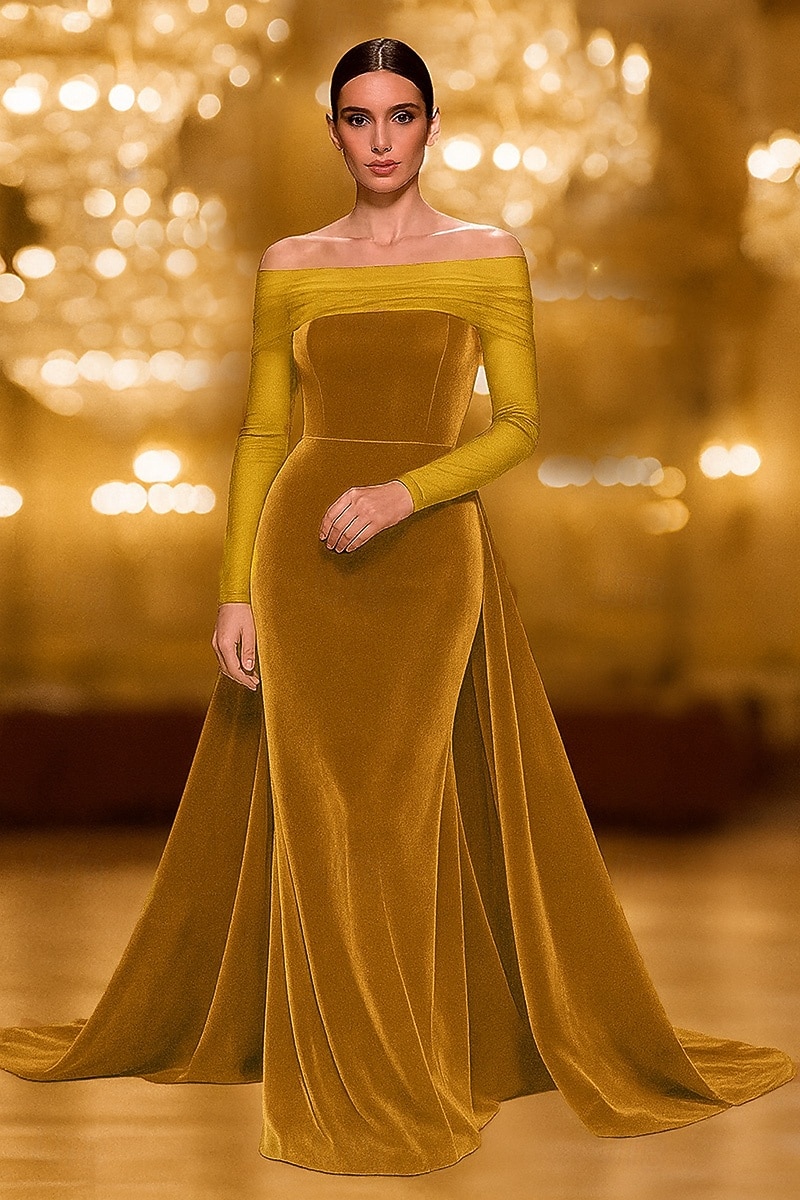 abito da sera in velluto elasticizzato a sirena/tromba con cravatta nera e sopragonna elegante, abito formale da sposa, strascico a ruota, senza maniche, spalle scoperte, tulle 2025 del 2025 a $165.99 –P1