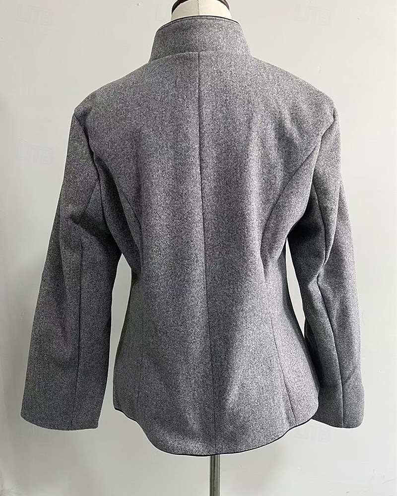 Dame Trenchcoat Hold Varm Bekvem Lomme Knapper Mote Utendørs عادي Ut på byen Helg Enkeltkneppet Normal Høy krage Normal Langermet Yttertøy kaffe Grå Høst Vinter 2025 - $44.99 –P6