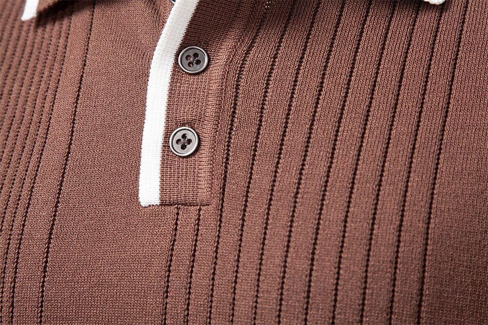 Herre Pullover genser Strikke Vanlige topper Fargeblokk Knapper Helfarge Polokrage Årgang Daglig Skole Hjem Klær Vår Høst Blå Brun S M L 2025 - $32.99 –P12