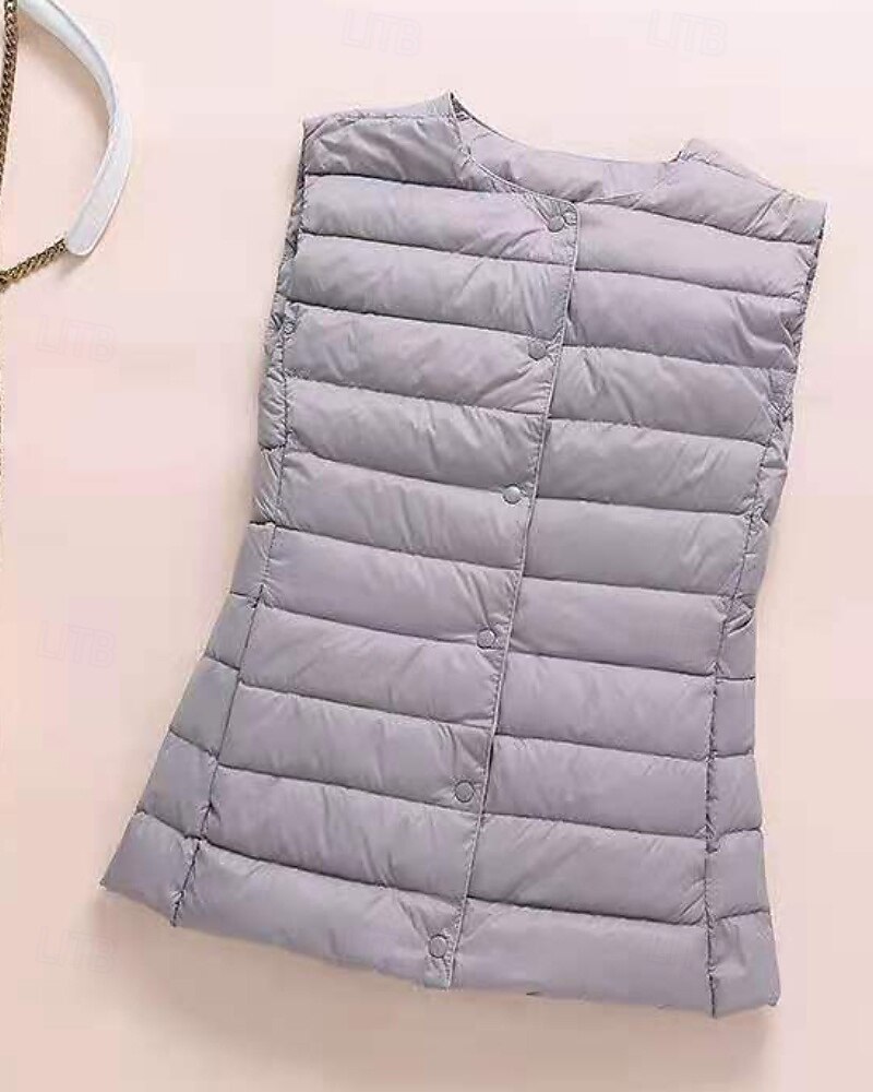 Dame سترة Bekvem Knapper Fritid عادي Ut på byen Helg Enkeltkneppet Normal Crewneck Normal Ermeløs Yttertøy Svart Hvit Kakifarget Høst Vinter 2025 - $27.99 –P4